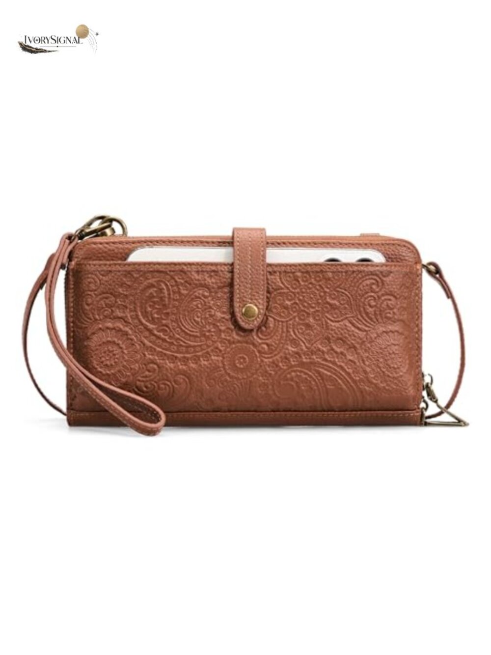 Genuine Leather Wristlet Wallet Phone Crossbody 2 Straps RFID